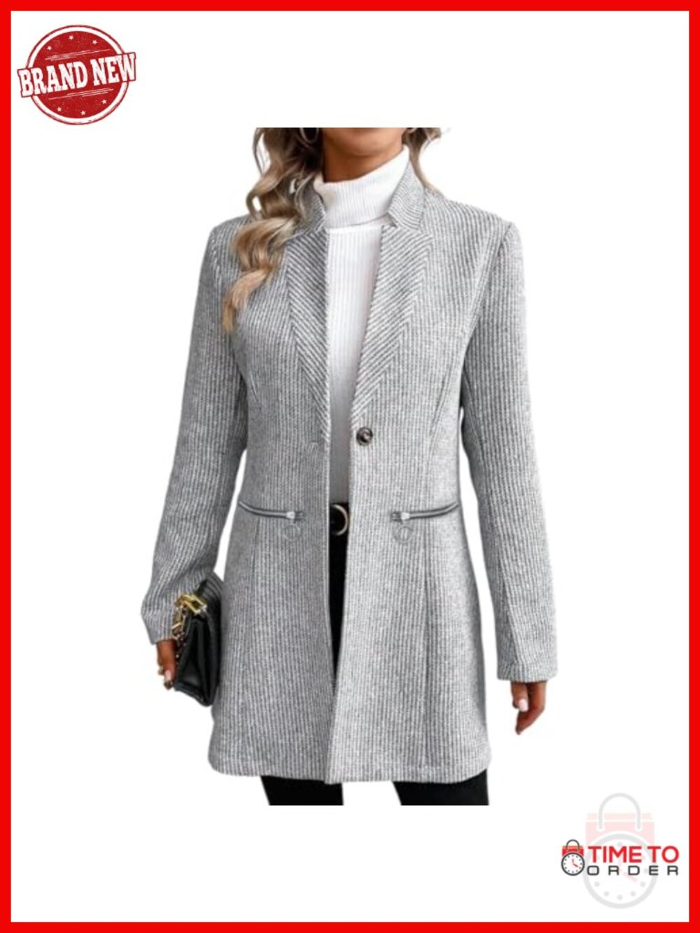 Women's Tweed Pea Coat Long Sleeve Notch Collar Single Button Slim Fit Winter